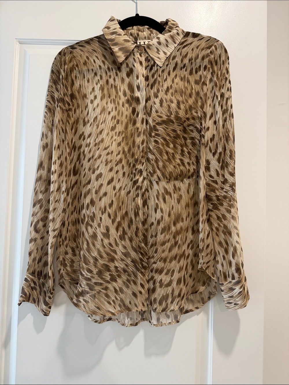 Haute Hippie Brown Animal-Print Silk Button-Up Blouse